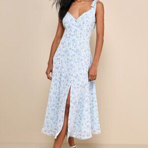 Lulus Charismatic Persona Light Blue Floral Tie-strap Midi Dress - Size S